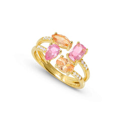 Nomination COLOUR WAVE AURORA ED, 'Toi-et-Moi'-Ring (doppelt) aus 925er Silber, mit Cubic Zirkonia besetzt (012_(Gelb vergoldet)-006_Grosse 15)