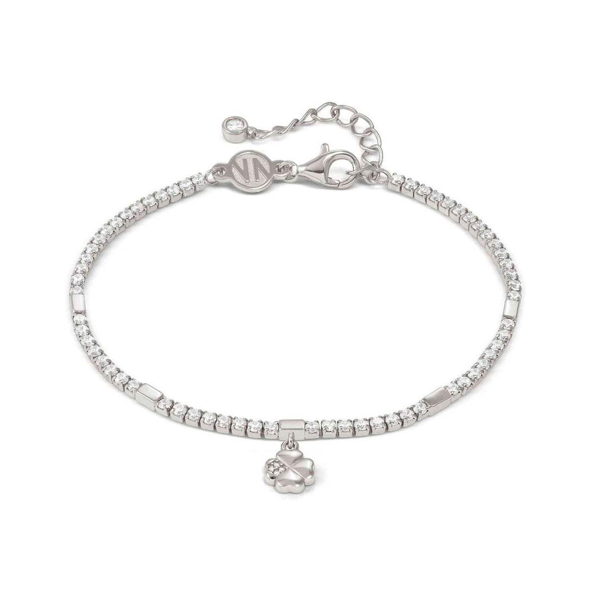 Nomination PETIT SPARKLE Tennis-Armband aus 925er Silber, mit Cubic Zirkonia besetzt, dazu mit Cubic Zirkonia verzierter Charm-Anhänger (001_Kleeblatt (Silber))