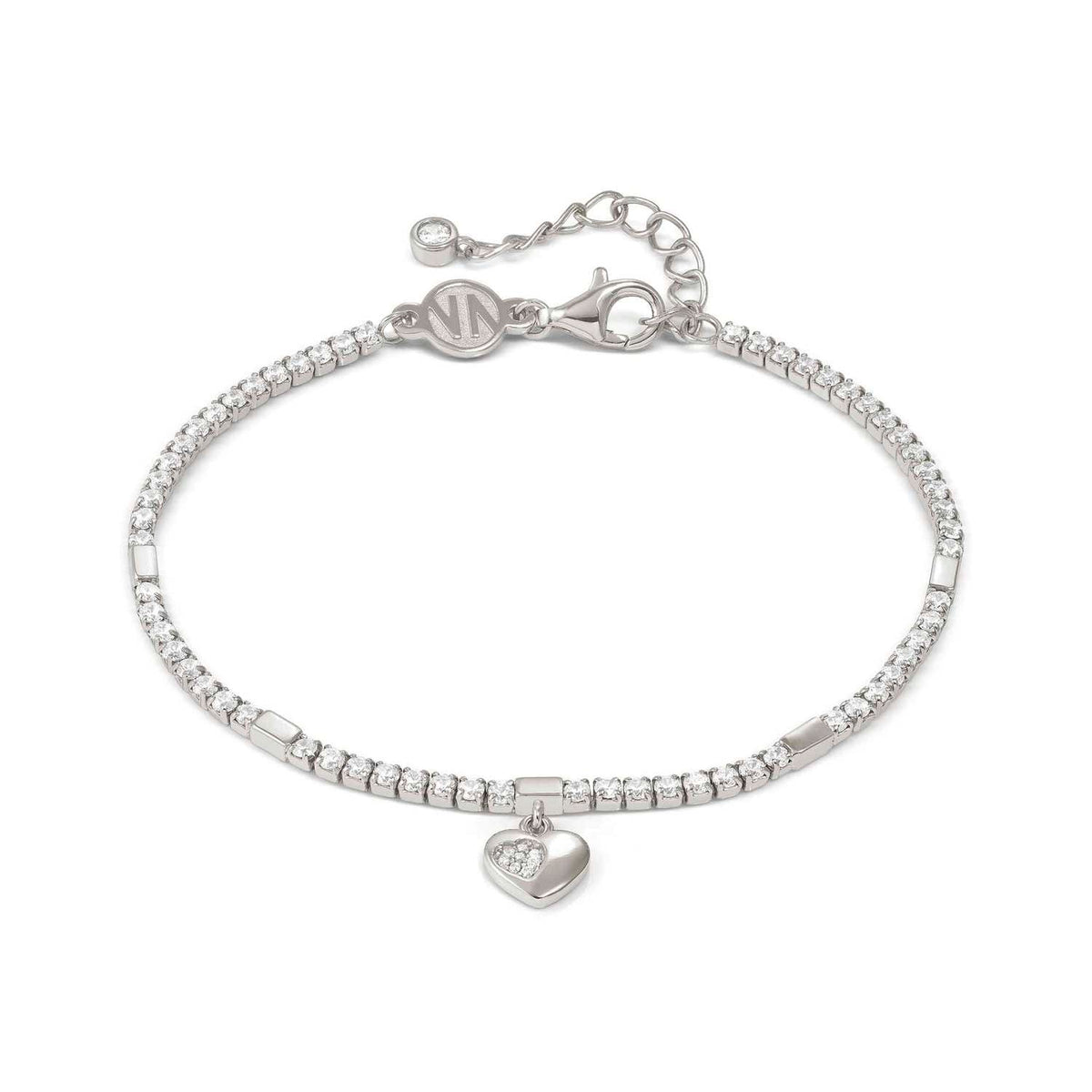 Nomination PETIT SPARKLE Tennis-Armband aus 925er Silber, mit Cubic Zirkonia besetzt, dazu mit Cubic Zirkonia verzierter Charm-Anhänger (004_Herz)