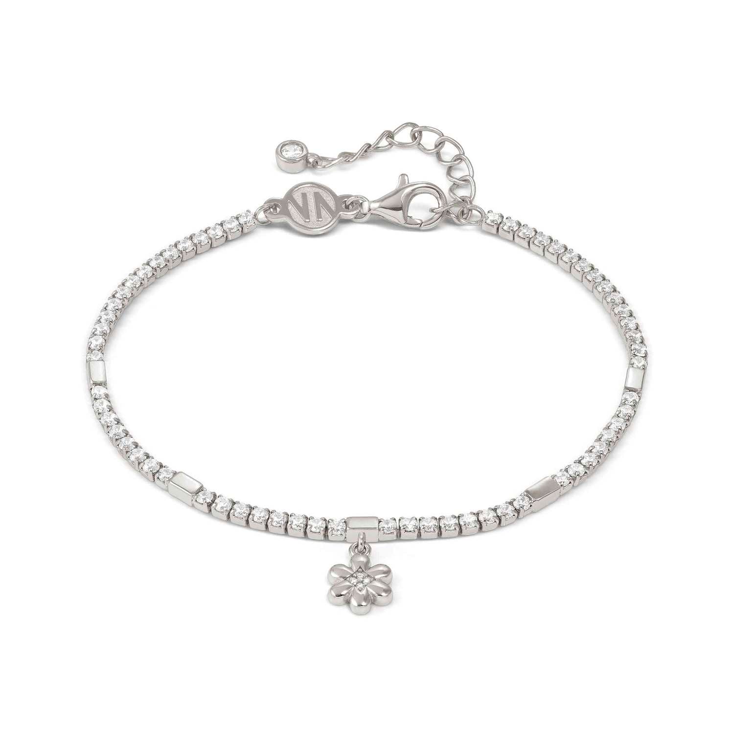 Nomination PETIT SPARKLE Tennis-Armband aus 925er Silber, mit Cubic Zirkonia besetzt, dazu mit Cubic Zirkonia verzierter Charm-Anhänger (010_Blume)