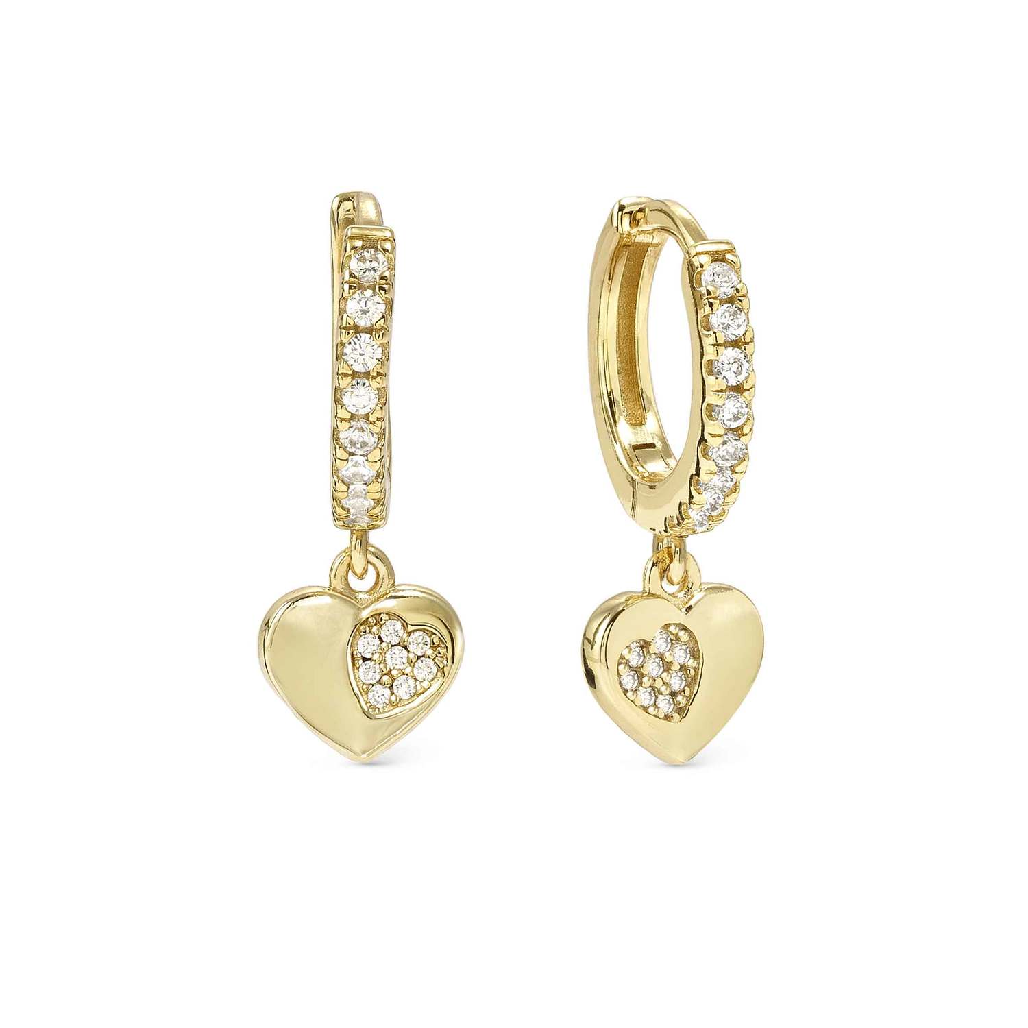 Nomination PETIT SPARKLE Creolen aus 925er Silber, mit Cubic Zirkonia besetzt, dazu mit Cubic Zirkonia verzierter Charm-Anhänger (006_Herz (Gelbgold))