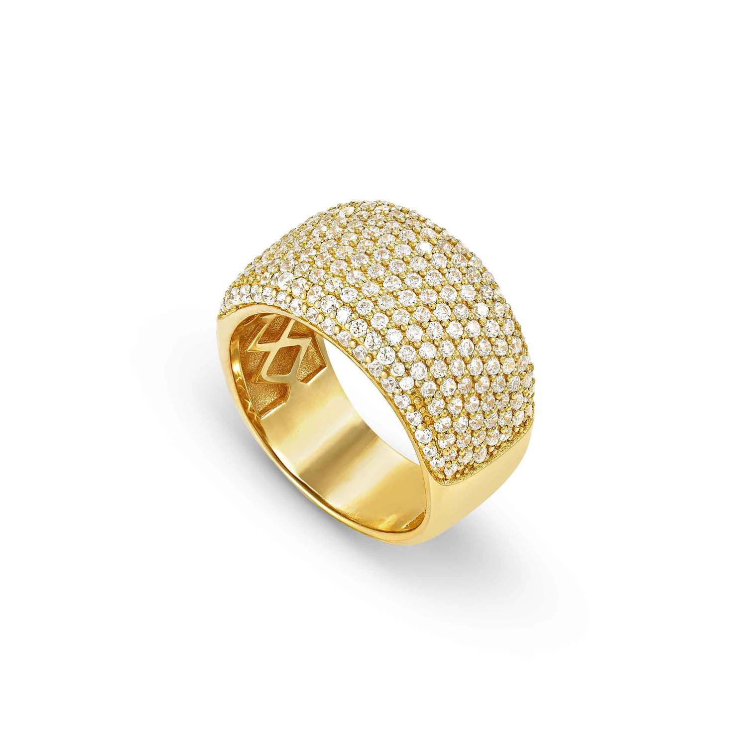 Nomination ENIGMATIC SHINE Bandring (H: 12,5 mm) aus 925er Silber, mit Cubic Zirkonia in Pavé-Fassung besetzt (012_(Gelb vergoldet)-008_Grosse 17)