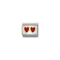 Nomination Composable Classic LOVE Edelstahl, Email und 18K-Gold (02_Doppeltes Herz ROT/ROT) 030207/02