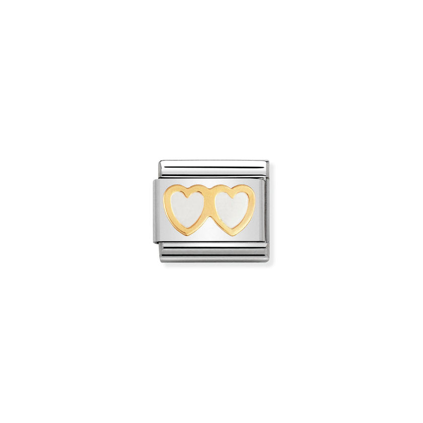Nomination Composable Classic LOVE Edelstahl, Email und 18K-Gold (08_Doppeltes Herz WEISS/WEISS) 030207/08