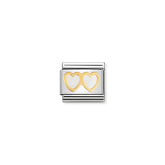 Nomination Composable Classic LOVE Edelstahl, Email und 18K-Gold (08_Doppeltes Herz WEISS/WEISS) 030207/08