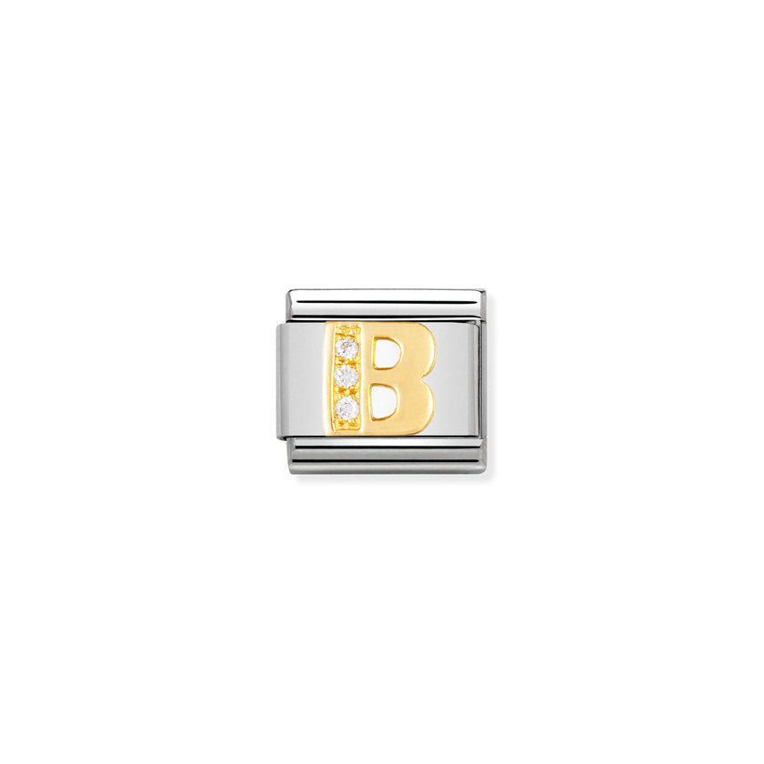 Nomination Comp, Classic BUCHST, Edelstahl, 18K-Gold und Cubic Zirc, (02_B) 030301/02
