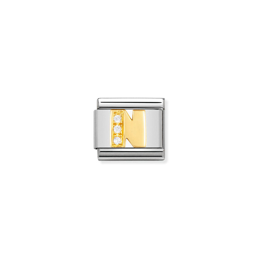 Nomination Comp, Classic BUCHST, Edelstahl, 18K-Gold und Cubic Zirc, (14_N) 030301/14