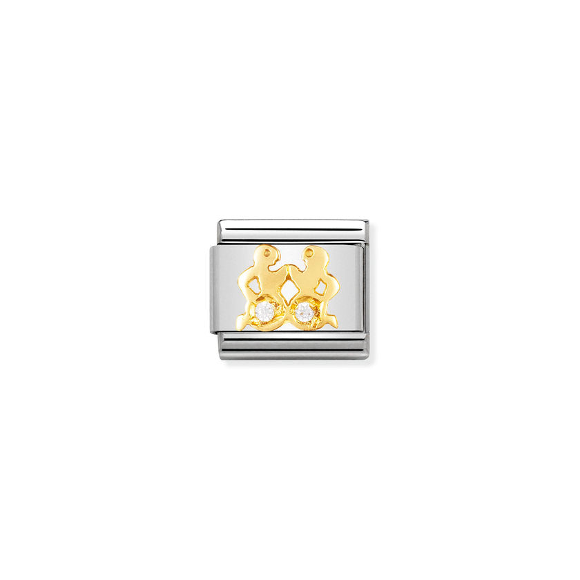 Nomination Comp, Classic STERNZ, Edelstahl, 18K-Gold und Cubic Zirc, (03_Zwilling) 030302/03