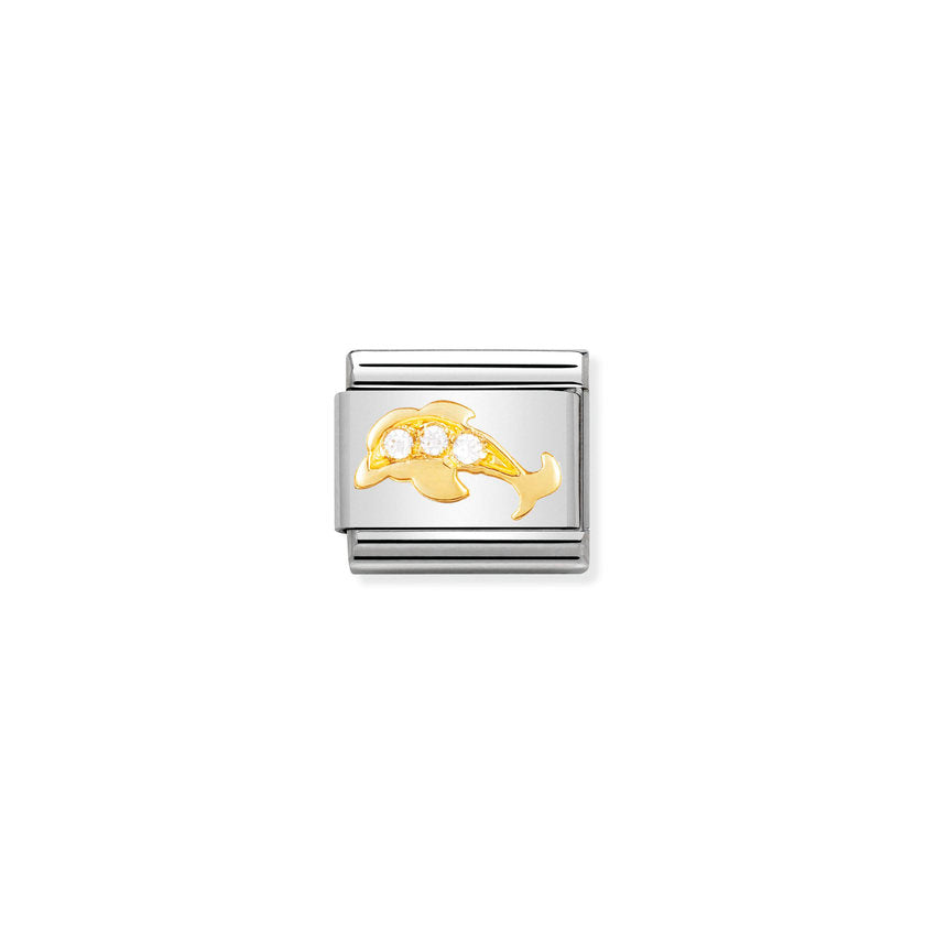 Nomination Comp, Classic TIERE - WASSER Edelstahl, 18K-Gold und Cubic Zirc, (27_Delphin WEISS) 030306/27