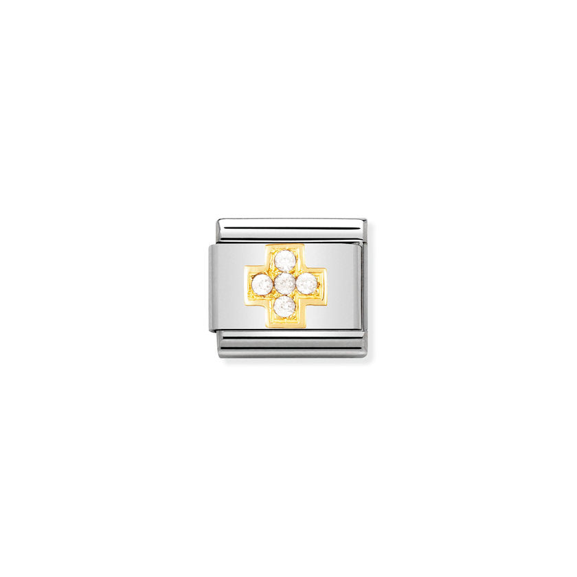 Nomination Comp, Classic DAILY LIFE Edelstahl, 18K-Gold und Cubic Zirc, (01_Kreuz WEISS) 030307/01