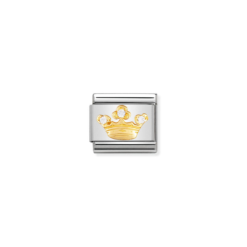 Nomination Comp, Classic FUN Edelstahl, 18K-Gold und Cubic Zirc, (12_Krone Konigin WEISS) 030308/12