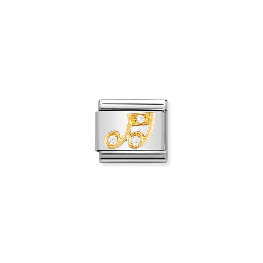 Nomination Comp, Classic FUN Edelstahl, 18K-Gold und Cubic Zirc, (18_Musiknote WEISS) 030308/18