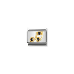 Nomination Comp, Classic FUN Edelstahl, 18K-Gold und Cubic Zirc, (19_Musiknote SCHWARZ) 030308/19