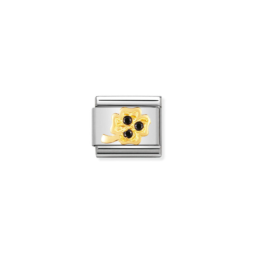 Nomination Comp, Classic GOOD LUCK Edelstahl, 18K-Gold und Cubic Zirc, (21_Glucksklee SCHWARZ) 030310/21