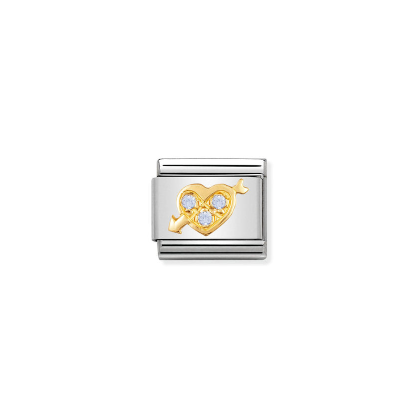 Nomination Comp, Classic LOVE Edelstahl, 18K-Gold und Cubic Zirc, (05_Getroffenes Herz HELLBLAU) 030311/05