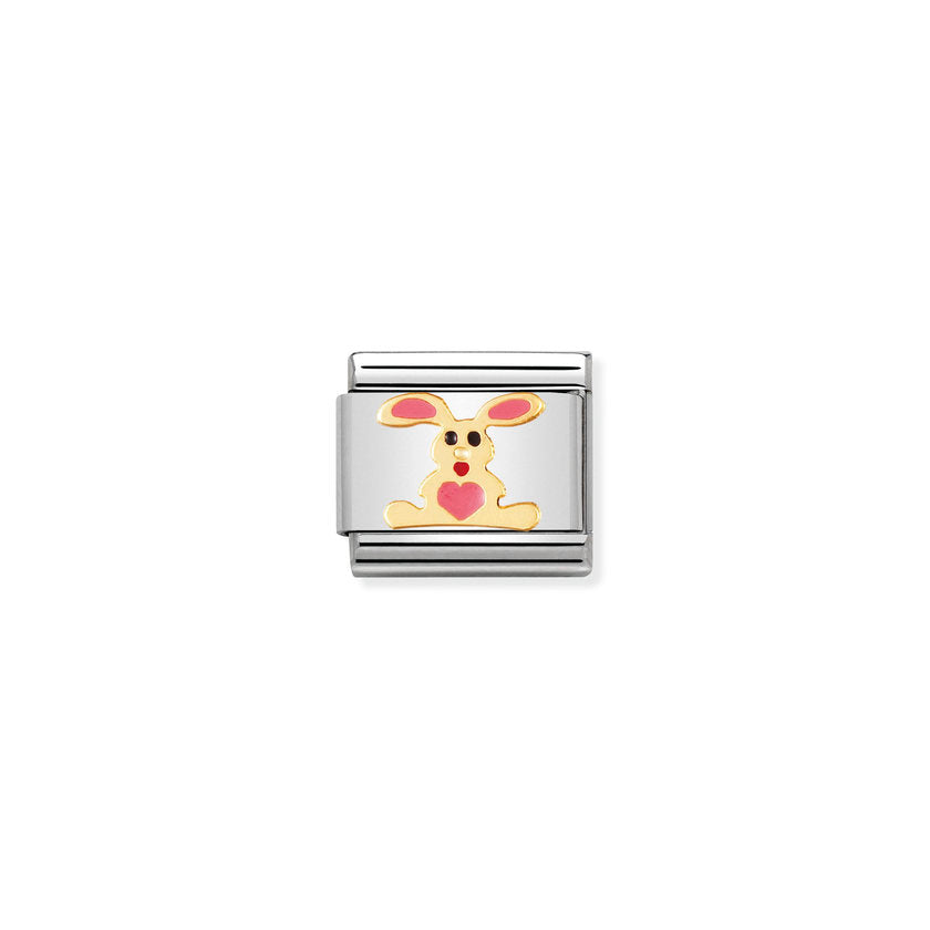Nomination Composable Classic TIERE - LAND Edelstahl, Email und 18K-Gold (01_Kaninchen ROSA) 030212/01