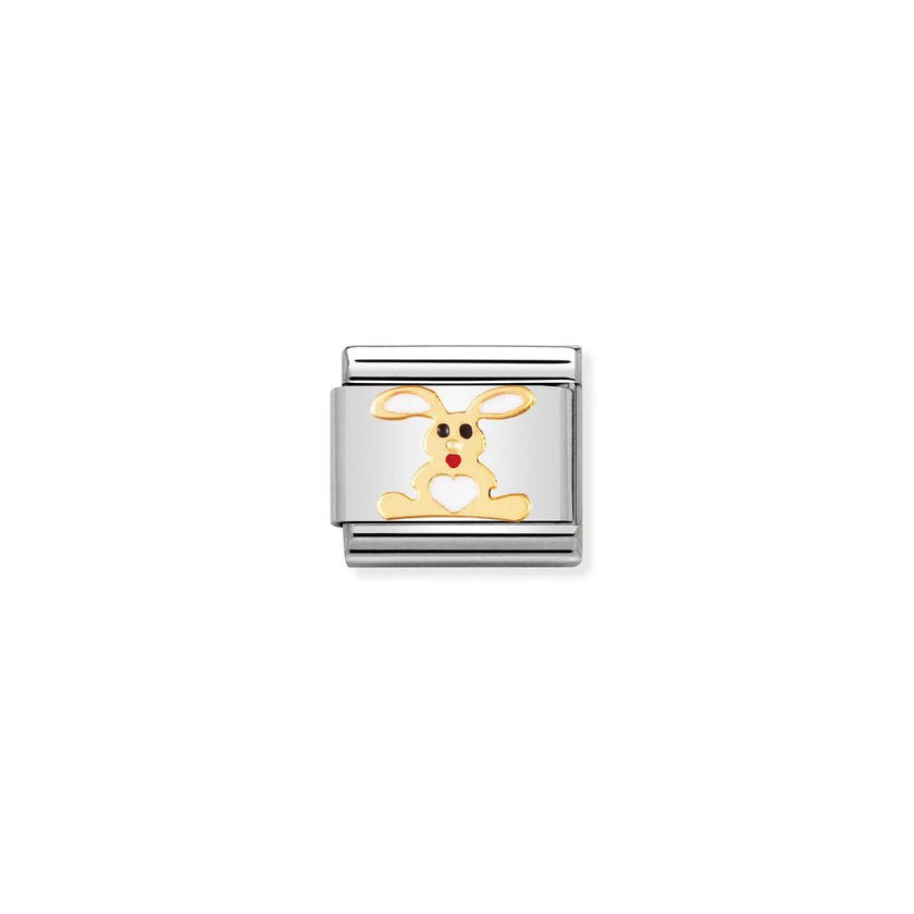 Nomination Composable Classic TIERE - LAND Edelstahl, Email und 18K-Gold (02_Kaninchen WEISS) 030212/02