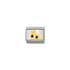 Nomination Comp, Classic TIERE - LAND Edelstahl, 18K-Gold und Cubic Zirc, (50_Katze SCHWARZ) 030304/50