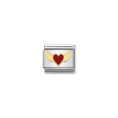 Nomination Composable Classic LOVE Edelstahl, Email und 18K-Gold (45_Beflugeltes Herz ROT) 030207/45