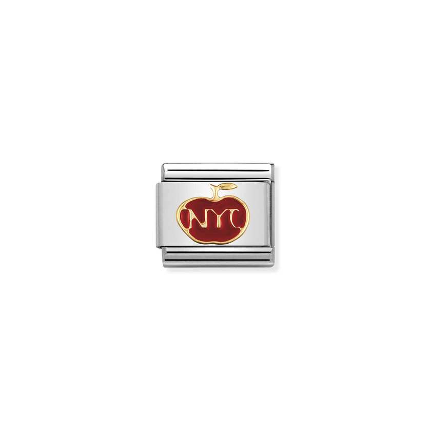 Nomination Composable Classic FUN 1 Edelstahl, Email und 18K-Gold (19_Apfel mit Schrift New York) 030243/19