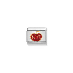 Nomination Composable Classic FUN 1 Edelstahl, Email und 18K-Gold (19_Apfel mit Schrift New York) 030243/19
