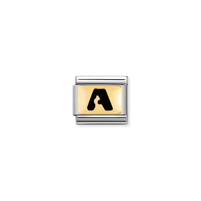 Nomination Composable Classic SCHWARZE BUCHSTABEN Edelstahl und 18K-Gold (01_A) 030264/01