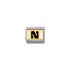 Nomination Composable Classic SCHWARZE BUCHSTABEN Edelstahl und 18K-Gold (14_N) 030264/14