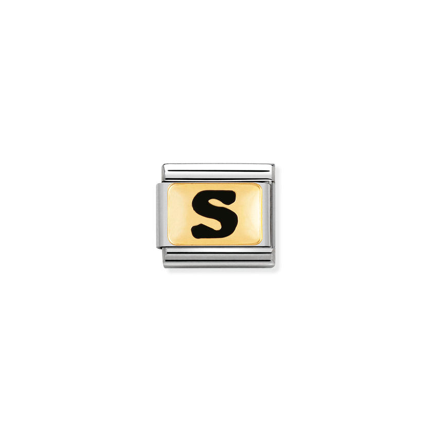 Nomination Composable Classic SCHWARZE BUCHSTABEN Edelstahl und 18K-Gold (19_S) 030264/19