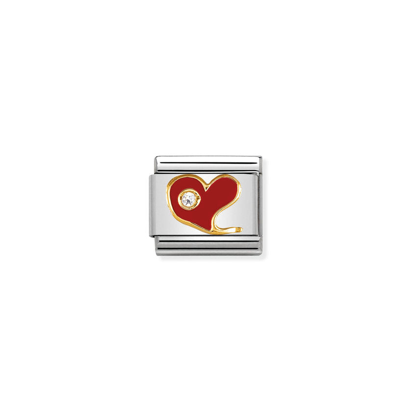 Nomination Comp, Classic SPECIAL Stahl, Gold 18 Kt, Emaille und Cubic Zirkonia (21_Rotes Herz mit ZIRKON) 030321/21