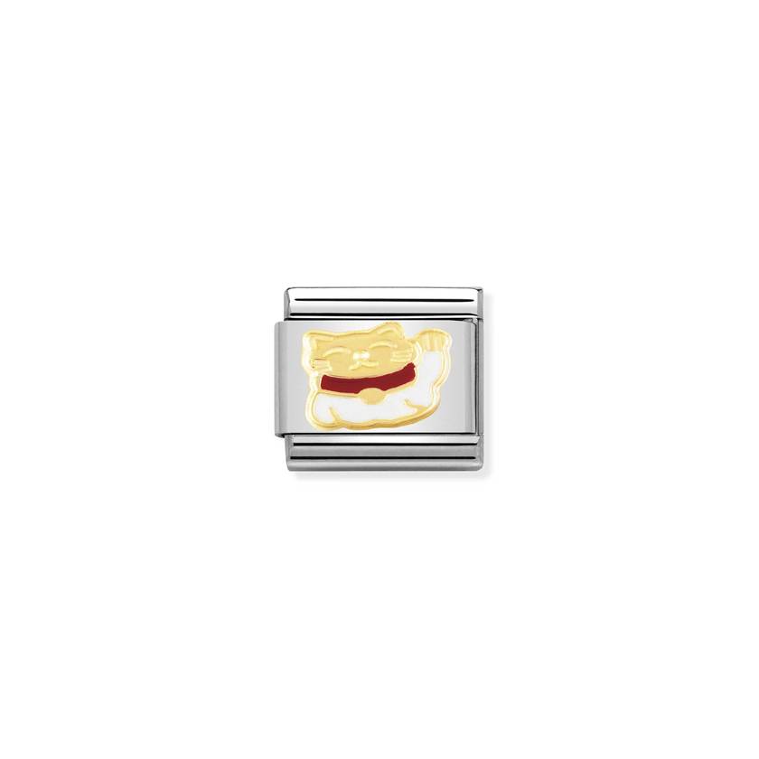 Nomination Composable Classic TIERE - LAND 1 Edelstahl, Email und 18K-Gold (14_Glueckeskatze) 030248/14
