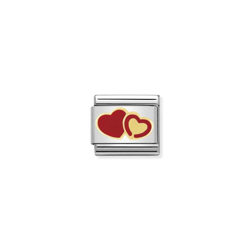 Nomination COMPOSABLE CLASSIC LOVE 1 aus Edelstahl, Email und 18k gold (29_Doppeltes Herz Serie) 030253/29