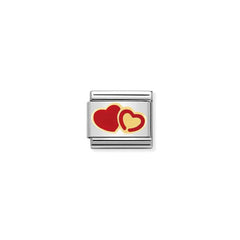 Nomination COMPOSABLE CLASSIC LOVE 1 aus Edelstahl, Email und 18k gold (29_Doppeltes Herz Serie) 030253/29