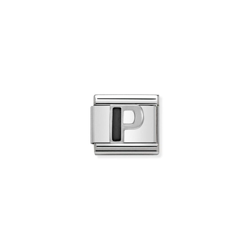 Nomination COMPOSABLE CLASSIC BUCHSTABEN Schwarz, Edelstahl, Email und Silber 925 (16_P) 330201/16