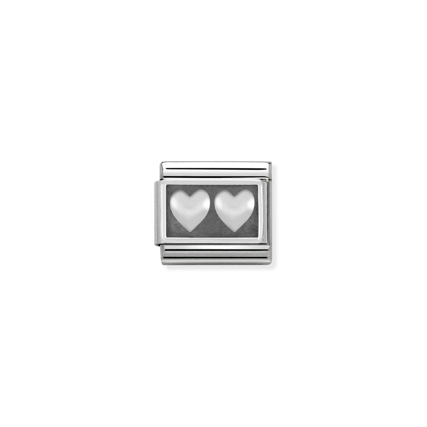 Nomination COMPOSABLE CLASSIC PLAETTCHEN aus Edelstahl, mit 925er Silber verziert, (02_Doppeltes Herz) 330102/02