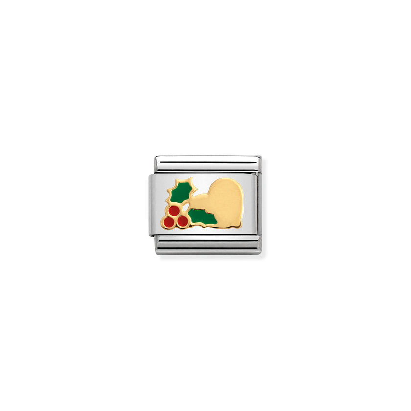 Nomination Composable Classic CHRISTMAS Edelstahl, Email und 18K-Gold (23_Herz mit Stechpalme) 030225/23