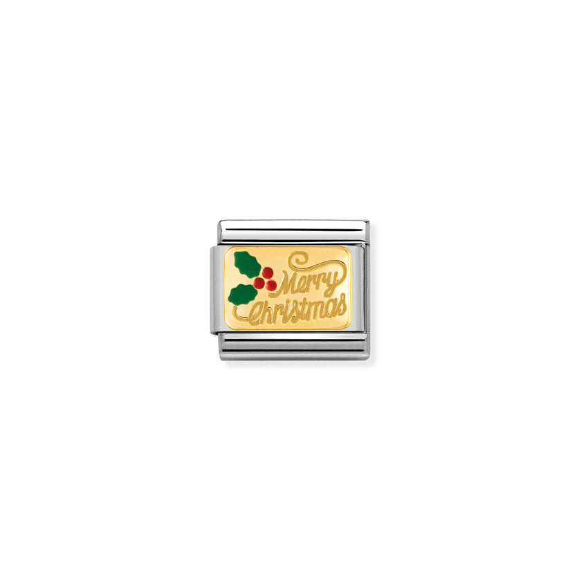 Nomination COMPOSABLE CLASSIC CHRISTMAS aus Edelstahl, Email und Gold 18 k mit Gravur (17_Merry Christmas) 030282/17