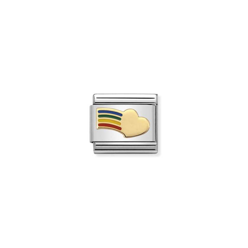 Nomination COMPOSABLE Classic LOVE 2 Edelstahl, Email und Gold 18 k (12_Herz Regenbogen) 030283/12
