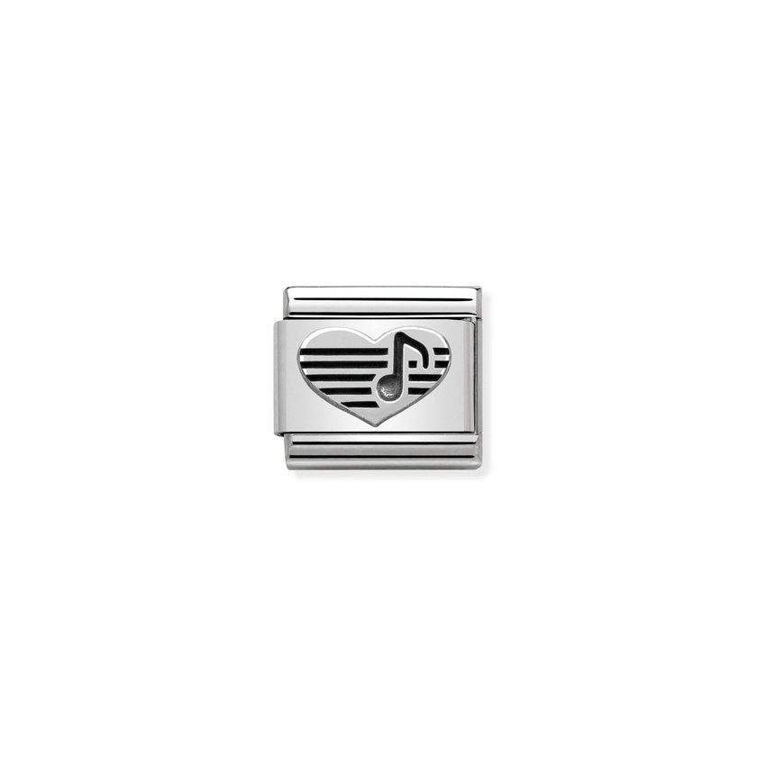Nomination COMPOSABLE CLASSIC OXIDIERTE SYMBOLE aus Edelstahl, mit 925er Silber verziert, (06_Herz mit Note) 330101/06