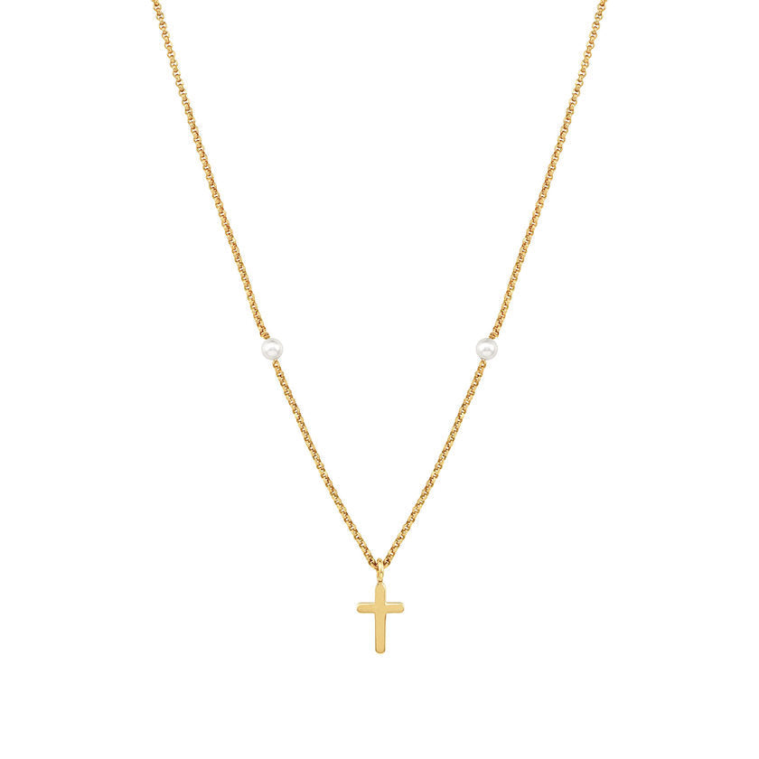 Nomination BELLA Halskette aus Silber 925, Schmucksteine und Cubic Zirconia (LANG) (031_Kreuz und Gold und Perle) 142642/031