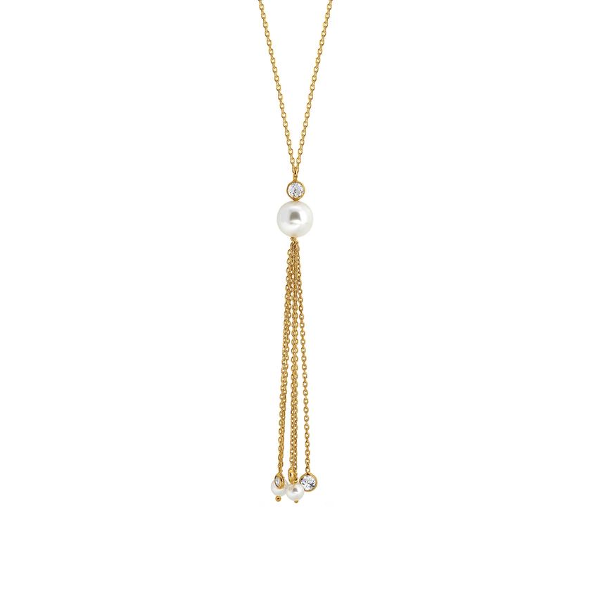 Nomination BELLA Halskette aus 925er Silber, mit Cubic Zirkonia und Perlen verziert (QUASTE) (012_(Gelb vergoldet)) 142661/012