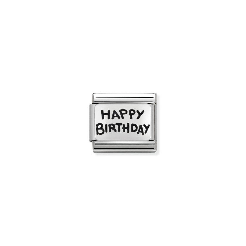 Nomination COMPOSABLE CLASSIC PLAETTCHEN aus Edelstahl, mit 925er Silber verziert, (41_HAPPY BIRTHDAY) 330102/41