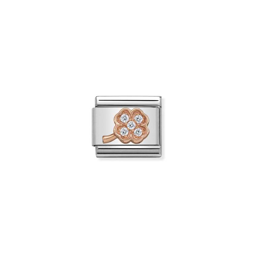 Nomination COMPOSABLE CLASSIC SYMBOLE  aus Edelstahl, mit 9Kt Rosegold veziert (14_Kleeblatt Ricco) 430302/14