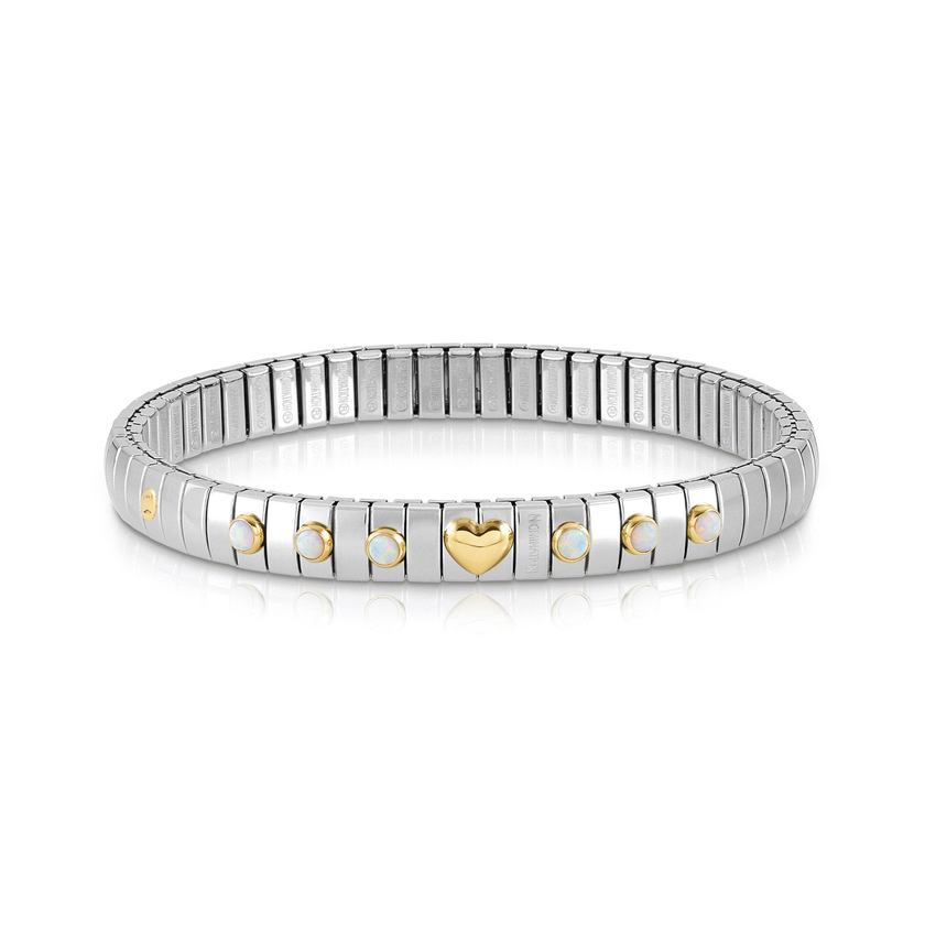Nomination Armband XTE in Edelstahl, HERZ in 750er Gold und mit 6 Edelsteinen (022_OPAL WEISS) 044609/022