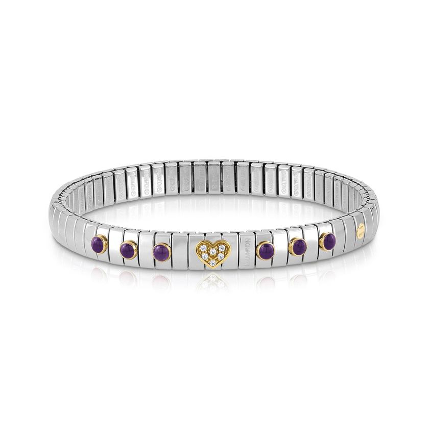 Nomination Armband XTE in Edelstahl, HERZ in 750er Gold, Cubic Zirkonia und mit 6 Edelsteinen (013_AMETHYST) 044612/013