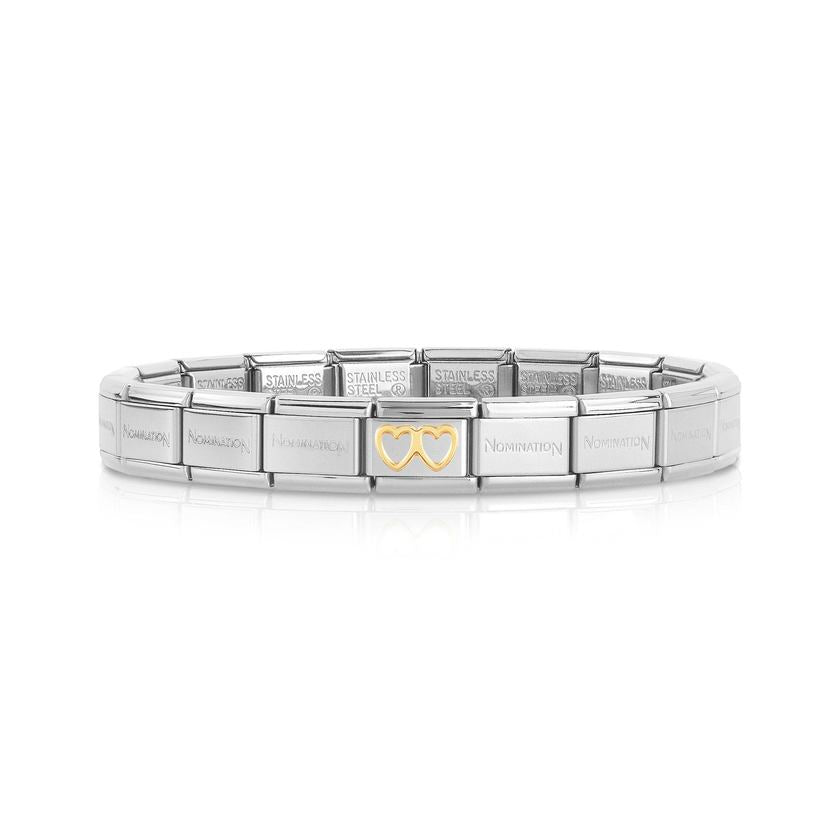Nomination COMPOSABLEÂ CLASSIC GERMANY 2017 Promoband aus Edelstahl, mit 18Kt-Gold verziert (Doppeltes Herz) (20_CLASSIC) 039279/20