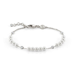 Nomination Armband BELLA in 925er Silber, Cubic Zirkonia und mit 3 Perlenreihen (013_Weisse Perle) 146604/013