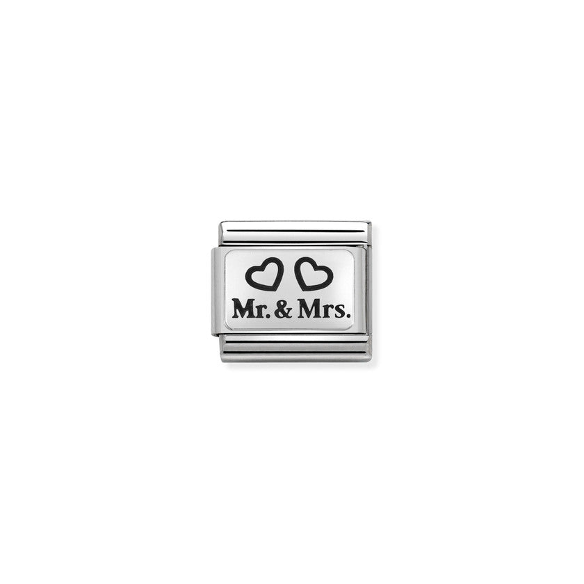 Nomination COMPOSABLE CLASSIC OXIDIERTE PLAKETTE aus Edelstahl, mit 925er Silber verziert, (01_Mr und Mrs) 330109/01