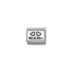 Nomination COMPOSABLE CLASSIC OXIDIERTE PLAKETTE aus Edelstahl, mit 925er Silber verziert, (01_Mr und Mrs) 330109/01