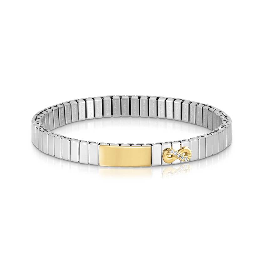 Nomination EXTENSION SMALL Armband aus Edelstahl, mit Plakette aus 18Kt-Gold und mit Cubic Zirkonia verzierter Figur: mit individueller Gravur (010_Unendliche) P042215/010