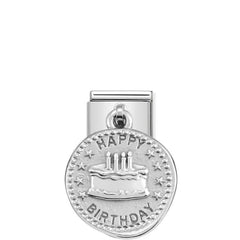 Nomination COMPOSABLE CLASSIC CHARMS WISHES aus Edelstahl, mit 925er Silber verziert (06_Torte HAPPY BIRTHDAY) 331804/06